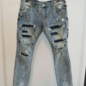 Jeans pour hommes Pantalons de design de luxe Long Skinny Bleu Diamant artificiel Détruire la couette Ripped Hole Designer Jean Mens Designers Cloth290o