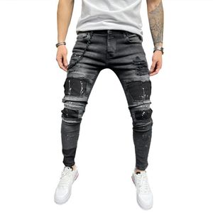 Jeans pour hommes Hommes Multi Poche Mâle Taille Haute Denim Pantalon Skinny Pantalon Streetwear Mode Patchwork