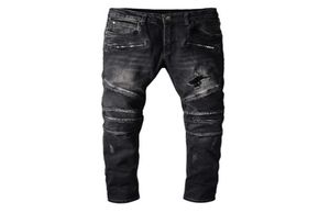 Men Jeans nieuwe modeheren stylist zwart blauwe jeans skinny gescheurde vernietigde stretch slanke hop hopbroek met gaten voor MEN9073520