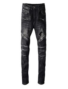 Men jeans nieuwe mode heren stylist zwart blauwe spijkerbroek magny gescheurde vernietigde stretch slank fit hop hop broek met gaten voor MEN6012816