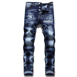 Jeans en jeans pour hommes jeans de créateurs pour homme pantalon luxury bleu slim slim ajustement hip-hop déchiré pantalon noire trous imprimé numérique pantalon moto jeans denim sexy 38
