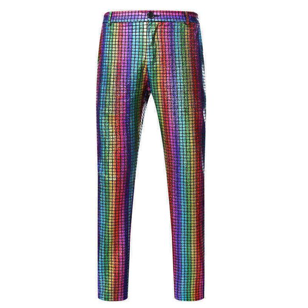 Hombres Jeans Shiny Rainbow Lentejuelas Pantalones Hombres Nightclub Prom Dancer Cantante Punk Rock Mens Festival Fiesta de Navidad Etapa Pantalones Hombre 22 1222