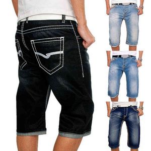 Hommes jeans shorts d'été décontracté denim consécutif short streetwear mâle lave du genou pantalon jean pantalon bleu noir 211120