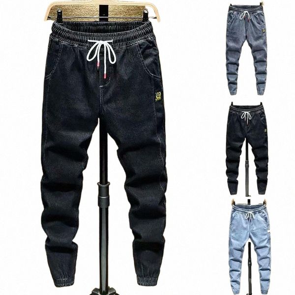 Jeans pour hommes Couleur unie Cordon de serrage Taille élastique Pantalon cargo en vrac Printemps Automne Style coréen Pantalon sarouel noué à la cheville Streetwear k7Gm #