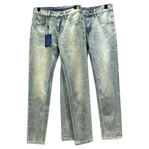 Jeans masculins v designer hommes lourds lavés jeans décontractés droits légers luxe américain rétro lourd lw vvv jean imprimé en détresse lavé