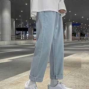 Men jeans brede been recht los losse lengte denim broek button ritssluiting retro streetwear lange broek 240426