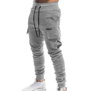 Mannen jogger joggingbroek mannelijke multi-pocket bodybuilding training bodybuilding fitness broek heren katoenen mode jogging broek G0104