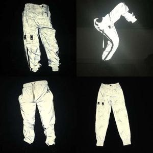 Hommes joggers pantalons réfléchissants pantalon hip hop dance dance knee longueur streetwear haruku léger nuit brillante