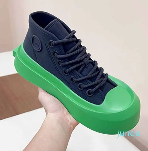 Hombres Zapatos Jumbo Zapatillas altas de lona Mujeres color de contraste único Suela verde Nylon con cordones Parejas