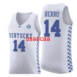 Men Kentucky Wildcats Tyler Herro #14 College Real Embroidery Jersey Grootte S-6XL of Custom enige naam of nummertrui