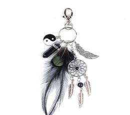 Men Keychains Black Fashion Natural Opal Stone Dreamcatcher Car Bag Handtas Keyring voor vrouwen sieraden Keychain9029265