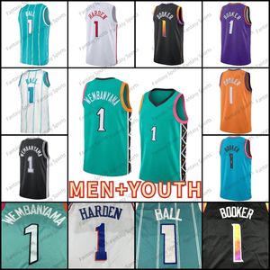 Mannen Kinderen 1 Lamelo Ball Basketball Jersey 1 Victor Wembanyama James Harden Devin Booker Green White Black Purple Mens Jeugd genaaid truien