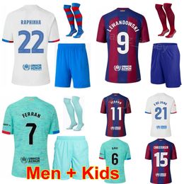 Hommes Enfants 2023-24 Club LEWANDOWSKI Maillot de football FERRAN GUNDOGAN ROMEU BALDE CHRISTENSEN YAMAL F.DE JONG JOAO CANCELO KOUNDE GAVI RAPHINHA Maillot de football Kits BaSai