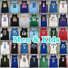 Heren kinder basketbalshirts 2 Kyrie 30 Curry 1 Irving 1 jonge Maxey 23 james Stephen 24 bryant Giannis 0 Jayson Tatum 1 LaMelo ball 12 Ja morant 35 Kevin Durant Davis