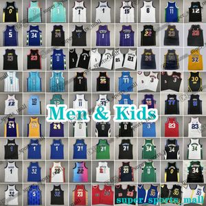 Heren kinderbasketbalshirts 3 Allen 1 Derrick James Curry Iverson Rose Pippen Rodman 1 Victor Wembanyama 12 Ja Morant Lillard Thompson Haliburton Ball George