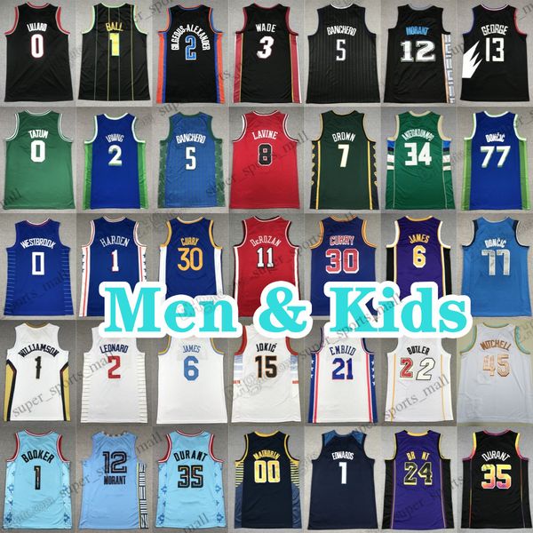 Hombres niños camisetas de baloncesto 4 Rose Green 77 Doncic 5 Murray Fox 6 Caruso 30 Curry 23 James Stephen 0 Jayson Tatum 1 LaMelo Ball 12 Ja Morant 35 Kevin Durant Booker Brown