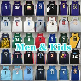 Hommes Enfants Basketball Jerseys Clarkson 2 Ball 1 Russell Edwards 4 Rose Green 77 Doncic 5 Murray Fox 30 Curry 23 James Stephen 0 Jayson Tatum 12 Ja Morant 24 Bryan Giannis