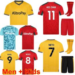 Heren Kids Club Team Wolven Voetbalshirts 2023 2024 Set 11 HEE-CHAN 7 NETO 12 CUNHA 23 KILMAN 22 SEMEDO 5 LEMINA 15 DAWSON 8 GOMES 3 AIT-NOURI Voetbalshirtsets Uniform