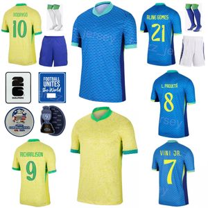 Hommes Kids Soccer Brazils 9 Gabriel Jesus Jerseys 24/25 Équipe nationale 15 Joao Gomes 8 Lucas Paqueta 25 Lucas Beraldo 14 Kits de chemise de football Fabricio Bruno Copa America