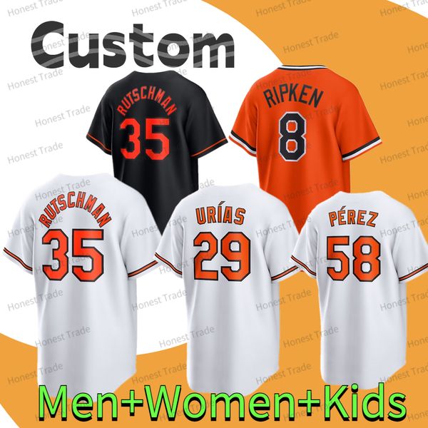 Hommes Enfants Femmes Baseball Jersey Lewin Diaz 35 Adley Rutschman Ramon Urias Cal Ripken Jr. Cionel Perez Rougned Odeur Cedric Mullins Orange Maillots Cousus Chemises