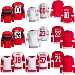 Hombres Niños Mujeres Hockey 29 Nate Danielson Jerseys 71 Dylan Larkin 57 David Perron 23 Lucas Raymond 18 Andrew Copp 53 Moritz Seider 27 Michael Rasmussen Retro inverso