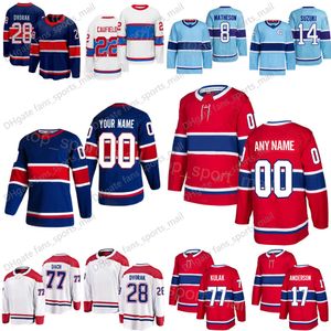 Mannen Kids Women Hockey 5 David Reinbacher Jersey 14 Nick Suzuki 77 Kirby Dach 22 Cole Caufield 8 Mike Matheson 17 Josh Anderson 28 Christian Dvorak Reverse Retro Sale