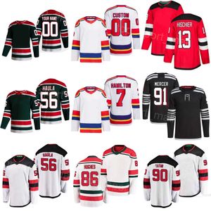 Hommes Enfants Femmes Hockey 86 Jack Hughes Jerseys 13 Nico Hischier 7 Dougie Hamilton 63 Jesper Bratt 91 Dawson Mercer 90 Tomas Tatar 56 Erik Haula Reverse Retro Broderie