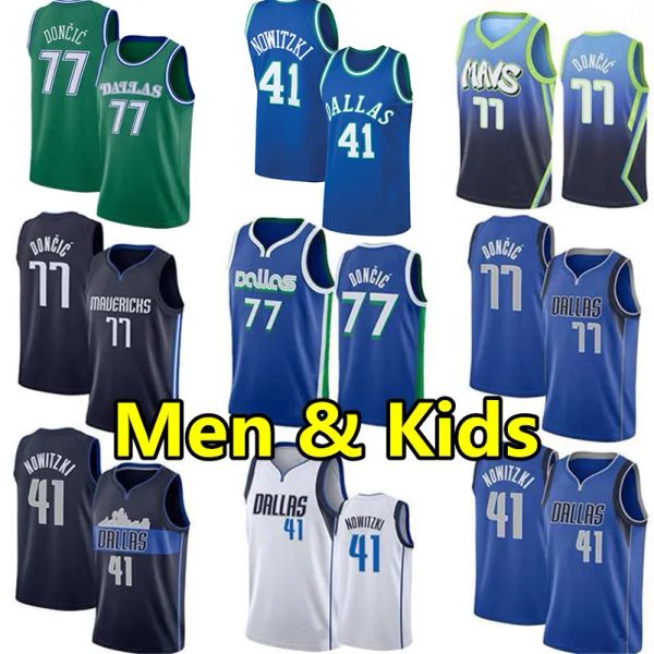 Men de jeunesse Luka Doncic Jerseys de basket-ball Dirk Nowitzki Retro Maverick City City Jersey Edition Wear