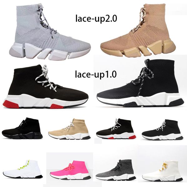 Hommes Knit Lacets Casual Chaussures Sneaker Bottes 1.0 2.0 Lettre Imprimé Designer Femmes Speed Tissu Ultra-flexible Moulé Sole Bootie