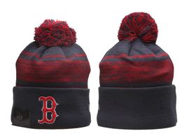 Hommes tricotés à revers Pom BOSTON bonnets rouge SOX chapeaux Sport tricot chapeau rayé côté laine chaud Baseball bonnets casquette pour femmes a0