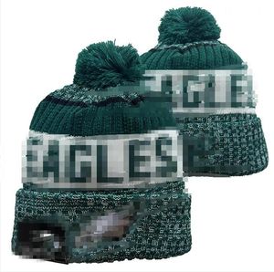 Hommes tricotés à revers Pom Eagles bonnets Philadelphia Bobble chapeaux Sport tricot chapeau rayé Sideline laine chaude Baseball bonnets casquette pour femmes A7