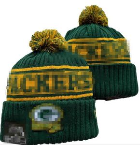 Hommes tricotés à revers Pom vert bonnets BAY GB Bobble chapeaux Sport tricot chapeau rayé côté laine chaud Baseball bonnets casquette pour femmes A10