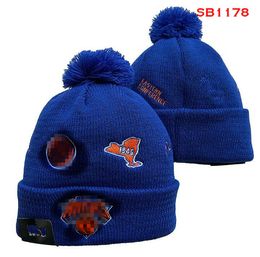 Homens de malha com punho pom nova iorque gorros knicks chapéus esporte chapéu de malha listrado lã lateral quente gorros de beisebol boné para mulher