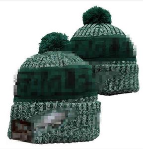 Hommes tricotés à revers Pom Philadelphia Beanie Eagles Bonnets Bobble Chapeaux Sport Tricot Chapeau Rayé Sideline Laine Chaud Baseball Bonnets Casquette Pour Femmes A11