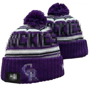 Gorros de punto con puños para hombre, gorros de los Rockies con pompón, sombreros de Colorado, gorro de punto deportivo, gorros de béisbol cálidos de lana a rayas, gorra para mujer