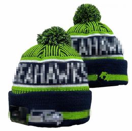 Hommes tricotés à revers Pom Seattle SEA Bobble chapeaux Sport tricot chapeau rayé côté laine chaud Baseball bonnets casquette pour femmes A24