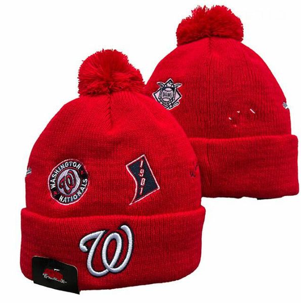 Hombres de punto con puños Pom Washington Gorros Nacionales Sombreros Sombrero de punto deportivo Lana a rayas Cálido Gorros de béisbol Gorra para mujeres A1