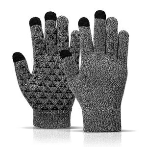 Guantes de punto para hombre Manopla de invierno para hombre Guantes de negocios para hombre Pantalla táctil mejorada Espesar Cálido Térmico Suave Antideslizante Gel de silicona Puño elástico Lana Cachemira Sólido