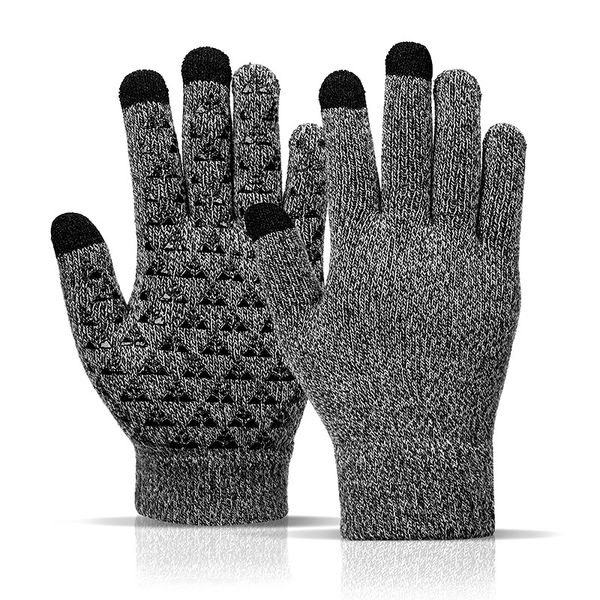 Gants tricotés pour hommes Mitaines d'hiver pour hommes Gants d'affaires pour hommes Écran tactile amélioré Épaissir Chaud Thermique Doux Antidérapant Gel de Silicone Manchette Élastique Laine Cachemire Solide