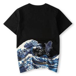 Mannen Koi Printed Casual Tshirt voor Harajuku Mannen Hip Hop T-shirt Streetwear Korte Mouw O-hals T-shirt Mens Tops T-shirt Modis 210527