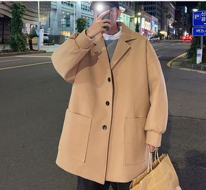 Trench-Coat en laine pour hommes, mode coréenne, pardessus grande taille, Streetwear japonais, Harajuku, kaki, vestes d'hiver, manteaux