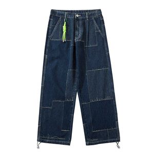 Mannen koreaanse straatwear brede benen baggy jeans 2021 heren herfst harajuku vintage blauwe denim broek mannelijke casual cargo broek y0927