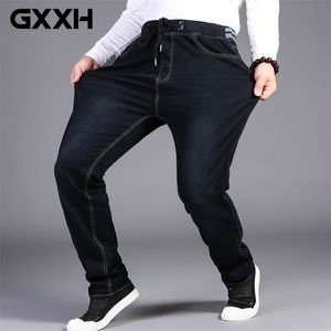 Mannen groot formaat 32-50 Stretch Taille Hoge Elastische Jeans Designer Trekkoord Rechte Denim Broek Mens Casual Plus 7XL 210716