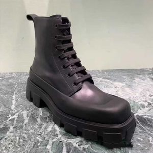 Mannen Lederen Enkel Martin Legerkistjes Luxe Platform Schoenen Wedges Veterschoenen Ronde Neus Blok Hakken Platte Laarsjes Herfst Winter Outdoor Trainers EU38-46