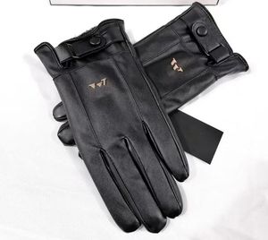 Gants en cuir pour hommes, doublure en cachemire, mitaines chaudes avec lettres brodées, luxe, pour conduite en hiver, en plein air