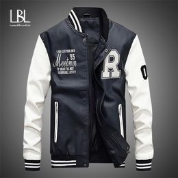 Hommes Cuir Jacket Brand Broderie Baseball Pu PU Vestes Main Casual Casual Luxe Hiver Hiver Chaud Colle Pilote Veste Bombardier Manteau 211029