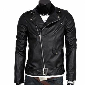 Veste en cuir pour hommes Slim Fit Veste de moto Zipper Casual Manteau Printemps Automne Hiver e4On #