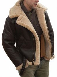Chaqueta de cuero para hombre, abrigo de invierno, piel auténtica, estilo explosivo cálido, Sherpa, chaqueta de motocicleta de piel grande para hombre, piel Fi integrada E90I #