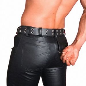 pantalon en cuir masculin pantalon skinny fit de style élastique pantalon de moto de style glissière à fermeture à glissière arrière