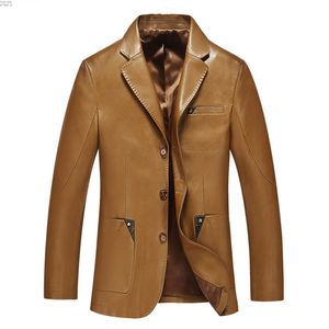 Mannen lederen pak lente en herfst blazer mannelijke schapenvacht tops echt gespleten slanke jas zwart bruin jas 210923